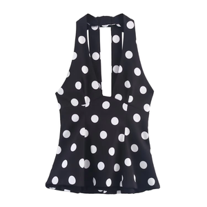Novedades Otoño 2025: Blusas sin Mangas con Cuello en V, Diseño de Lazo, Tejido Ecológico y Transpirable, Estampado de Puntos, Estilo Vintage para Mujer - Product Image 5