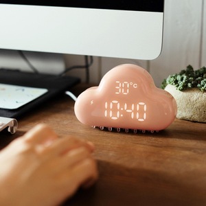 Cloud Shape <b>Digital</b> Alarm <b>Clock</b> With Temperature Display Magnetic USB Rechargeable Bedside <b>Clock</b> For Home Or Office Use - Product Image 2