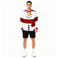 Sweat-shirt à col rond pour homme avec impression intégrale de bonhomme de neige par sublimation personnalisée pour les fêtes de Noël