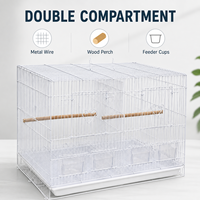 Cage à oiseaux double avec séparateur, en fil métallique robuste, cage d'élevage incluse, perchoirs en bois, boîte à fermeture à bouton pour perruches