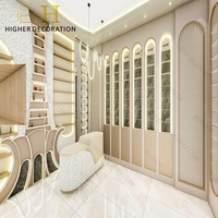 Étagères de présentation de parfums de style populaire, en marbre et en bois, avec éclairage LED, pour la présentation de parfums