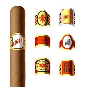 Logotipo privado personalizado diseño de impresión hoja de oro arte papel cigarro bandas anillo pegatina en relieve cubano cigarro etiquetas