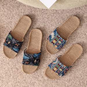 Pantuflas de Lino para Hombre y Mujer, Punta Abierta, Antideslizantes, Transpirables, para Uso en Interiores, Verano, Talla Adulto, Grosor Normal, Diseño Floral Moderno - Product Image 4