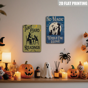 Targa in Metallo con Citazioni sulle Letture dei Tarocchi e sulle Streghe, con la Frase 'No Magic While I'm Gone', Decorazione Rustica da Parete per Halloween, Casa, Portico, Giardino, Caffè - Product Image 3