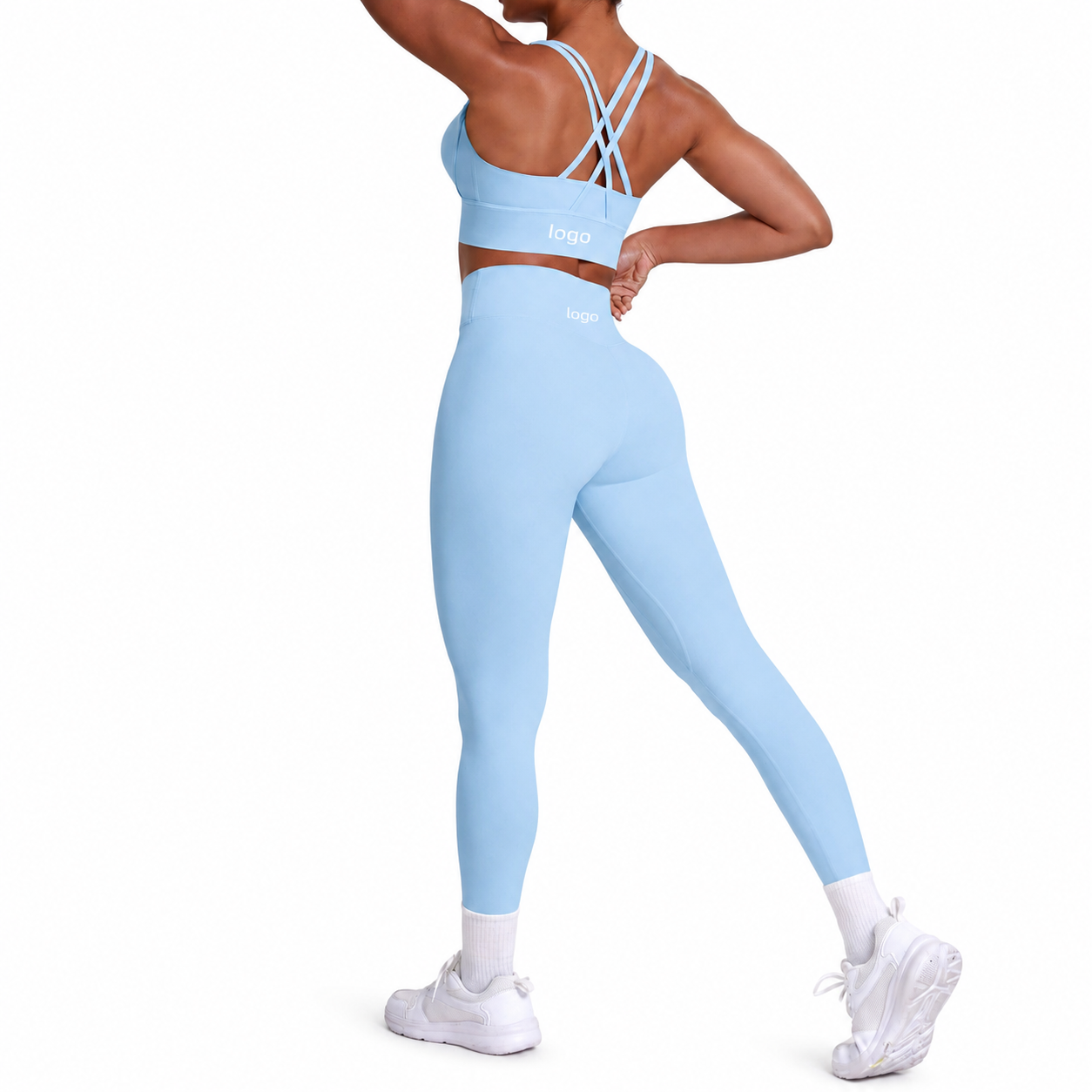 Custom High Waist Squat Proof Butt Lift Quick Dry Nylon Spandex Women Yoga Set with Cross Straps for Gym Yoga Running Fitness