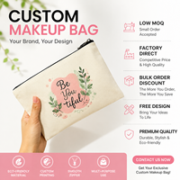 Sac de maquillage en toile de coton imprimé sur mesure OEM en gros, petits sacs cosmétiques zippés de marque, étui de rangement portable pour cosmétiques de voyage