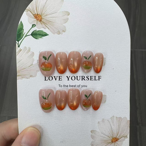 Cubiertas de Uñas Adhesivas en Forma de Almendra, Pintadas a Mano, Tridimensionales, de Acrílico, con Diseño de Armadura, Cortas y Elípticas - Product Image 1