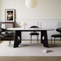 Table à manger en bois massif noir, style rétro français, table à manger italienne, style rétro chinois, ensemble de table à manger en dalle de roche blanche