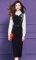 Robe longue ajustée de maternité FMY69294, style vintage, col rabattu, taille empire, design original de l'usine, collection Printemps