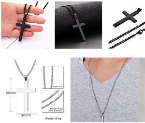 Pingente Cruz Masculino Personalizado em Aço Inoxidável Liso de 50mm 35mm, Grande Crucifixo Charmoso, Colar com Pingente Cruz Simples em Ouro 18k - Product Image 4