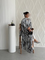 Abaya grise à imprimé floral abstrait pour femmes, robe maxi islamique ouverte de style kimono, vente en gros, Dubaï