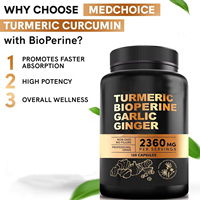 Capsules de curcuma et de curcumine VitaHall 3500 mg, amélioration de la densité osseuse, complément alimentaire pour les personnes d'âge moyen et les personnes âgées, 3 capsules par jour