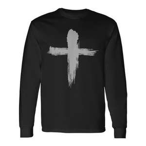 Camiseta de manga larga Asher Wednesday Cross Christian, diseño unisex negro - Product Image 1