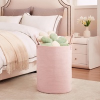 Haute qualité rose grande corde de coton conteneur de stockage panier panier à linge pour chambre salle de bain jouets vêtements livres