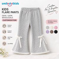 Smiledotkids Pantalons évasés personnalisés pour enfants, gris, avec bordure en dentelle, nœud en ruban, taille élastique, OEM ODM, faible MOQ, pour tout-petits garçons et filles, vente en gros