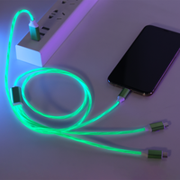 Kabel USB Grosir Pabrik Warna Hijau 1M 2M Pengisian Cepat Ponsel 3 in 1 Kabel Data LED untuk Mobil Rumah