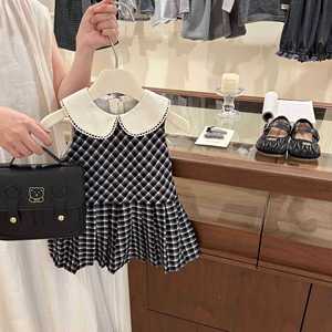 Tongxingyuan Girls Autumn Knitted <b>Cardigan</b> Plaid Dress Set Peter Pan Collar Two Piece Outfit Childrens Clothing - Product Image 2