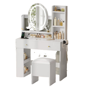 DWVO Ensemble table <span class=keywords><strong>de</strong></span> maquillage avec miroir et éclairage <span class=keywords><strong>3</strong></span> couleurs Prise <span class=keywords><strong>de</strong></span> courant Chaise <span class=keywords><strong>3</strong></span> tiroirs pour rangement Table <span class=keywords><strong>de</strong></span> toilette blanche Lots - Product Image 6