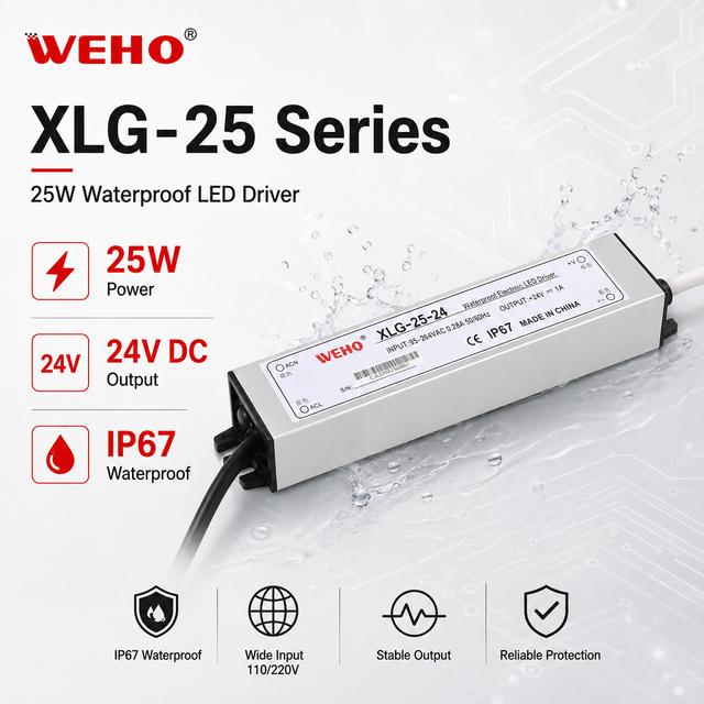 Waterproof LED Driver XLG-25 Series 25W AC-DC Power Supply, Constant Voltage Converter 12V 24V 36V 48V for Outdoor Lighting