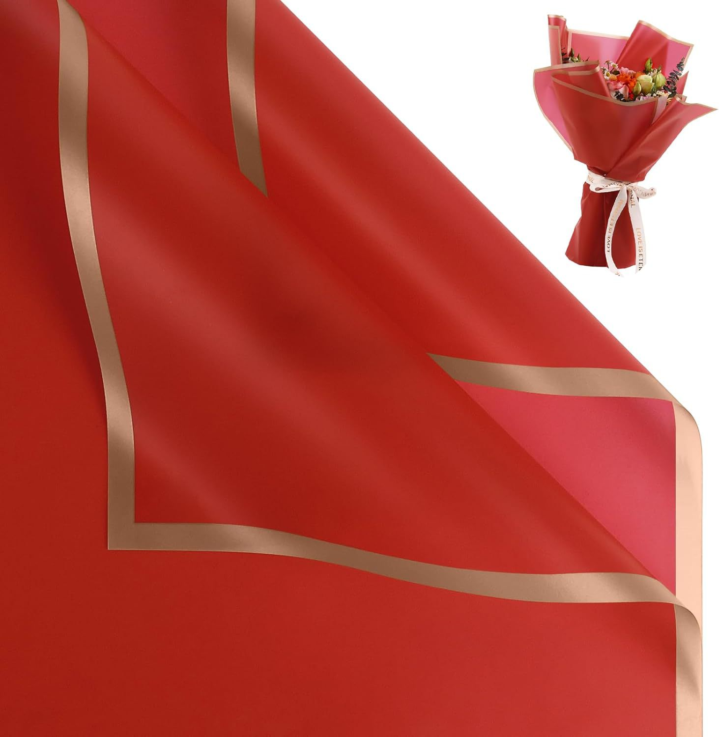 Rojo brillante con bordes dorados.