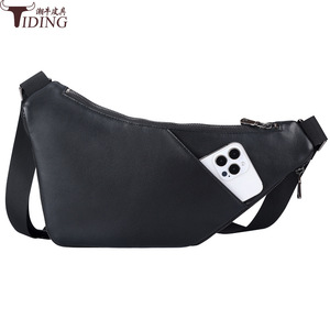 Sac bandoulière Tiding Summer en cuir véritable, 7 pouces, fin et élégant, pour un usage quotidien, noir - Product Image 4