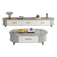 Ensemble de meuble TV et table basse en bois de luxe avec finition marbre, pour salon, avec rangement, design simple et abordable