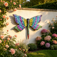 Sculpture murale 3D moderne peinte à la main, libellule colorée pour jardin, ornement mural pour patio, clôture extérieure