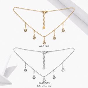 Collier rond en acier inoxydable plaqué or 14 carats sous vide avec breloques en zircon et cristal, chaîne de 45 cm, tons or et argent - Product Image 1