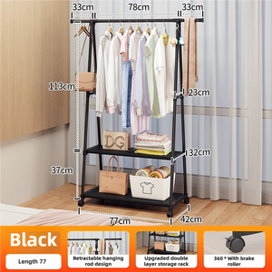 Porte-manteau en cèdre à <span class=keywords><strong>2</strong></span> niveaux avec étagères rétractables et mobiles et support triangulaire pour vêtements, simple, avec rangement pour sacs - Product Image 6