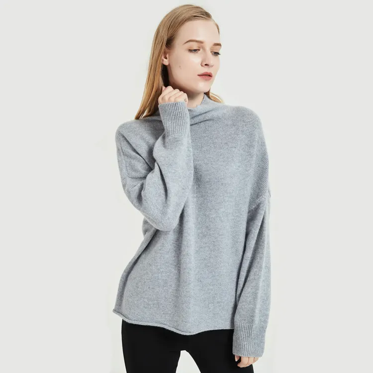 Women Fashion Honeycomb Plain Knit Splicing Turtle Neck Wrap Sweater