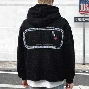 100% coton Boxy pull à capuche unisexe Streetwear imprimé graphique sweats à capuche personnalisé Y2k surdimensionné français éponge strass à capuche - Product Image 2