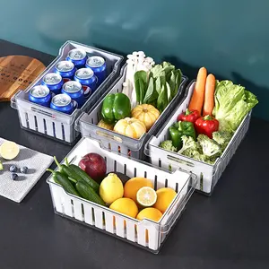 Cesta de drenaje para alimentos y verduras, cajas de almacenamiento de plástico para nevera