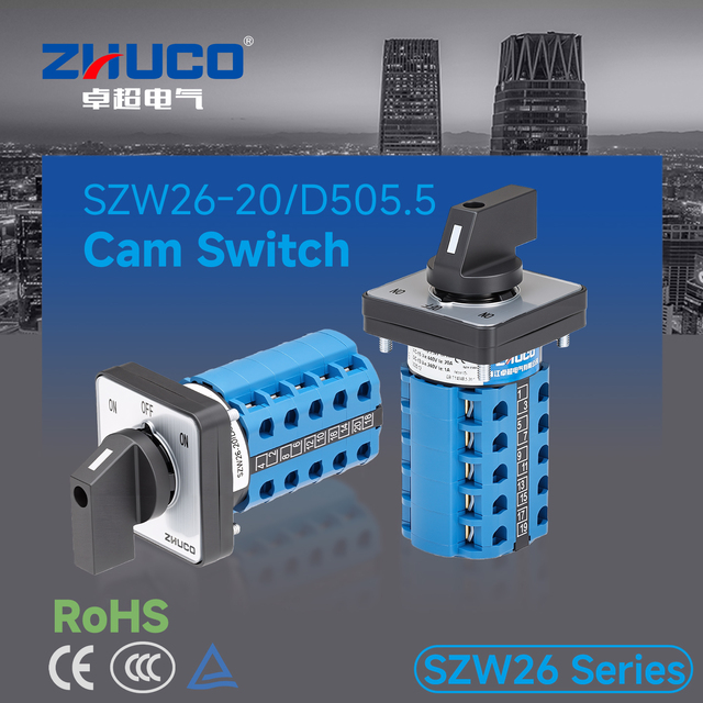 ZHUCO 20A, 20-Terminal Universal Rotary Cam Changeover Switch,for Distribution Cabinet and Machine Tool(26-20/D505.5, ON-OFF-ON)