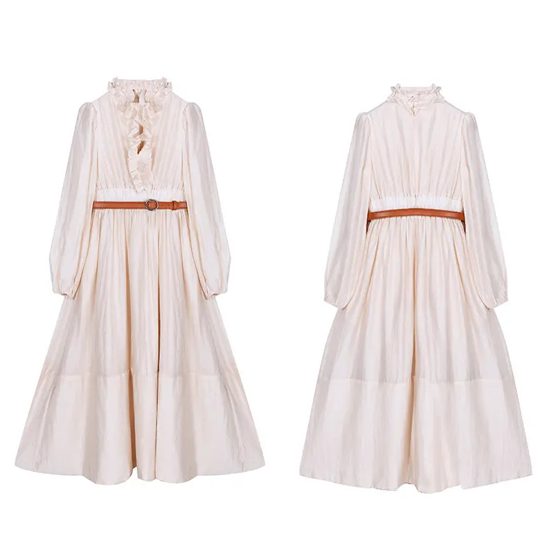Retro Court Style Fashion Women's Clothing Gentle and Generous Elegant Women Dress with Flower Selvage
