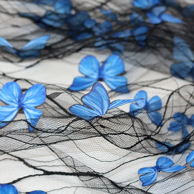 3D бабочка сетка черная пряжа кружевная Вышивка Ткань Детская одежда Hanfu платье ткань украшение