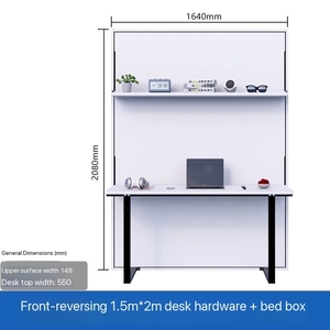 <span class=keywords><strong>Lit</strong></span> mural électrique moderne à <span class=keywords><strong>double</strong></span> couche avec télécommande et bureau-bibliothèque - Product Image 2