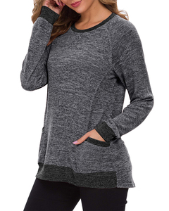 Logotipo personalizado <span class=keywords><strong>de</strong></span> las mujeres lisas <span class=keywords><strong>de</strong></span> gran tamaño Jerseys Tops <span class=keywords><strong>Moda</strong></span> All Match Elegante Túnica Camiseta <span class=keywords><strong>de</strong></span> manga larga con bolsillos delanteros - Product Image 3