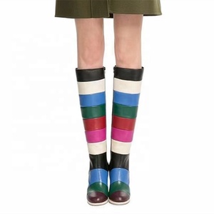 Mixed Print New Model <b>Heels</b> Shoes Boots Gradient Color Fashion Women's Knee High Boots <b>Round</b> <b>Toe</b> Zip Big Size 46 - Product Image 2
