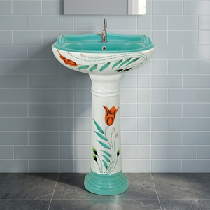 Colorido Vinus Set Rosa Cerámica Pedestal Lavabo Flor Impreso Lavabo Granito Top India Venta caliente Diseño - Product Image 4