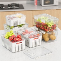 Boîte de conservation transparente en PET scellée pour réfrigérateur avec drain intégré pour fruits, légumes et aliments secs – Garde au frais