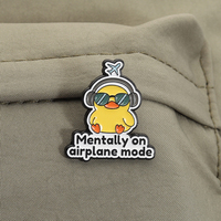 Broches en émail en forme de canard mignon, motif 'Mentally on Airplane Mode', pour le bien-être personnel, badge pour sac à dos et revers, bijoux cadeau, vente en gros