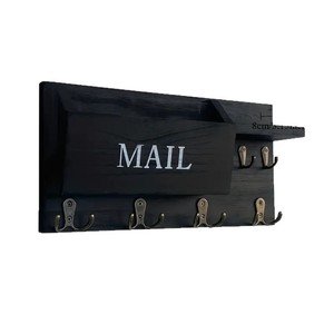 Solid Wood Wall Mounted Mail Organizer With <b>Hooks</b> And Storage Tray For Home Entryway Decoration - Product Image 1