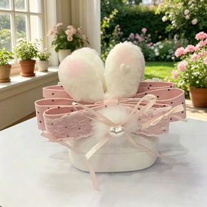 Pink polka dot lace bunny ear hair <b>clip</b> handmade hair accessory, a must-have for updos, sweet style banana <b>clip</b> - Product Image 2