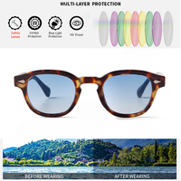 STORY STY22728 Lunettes de soleil rondes vintage à rivets écaille de tortue pour femmes et hommes, de marque, rétro, verres jaunes et bleus, petites lunettes de soleil