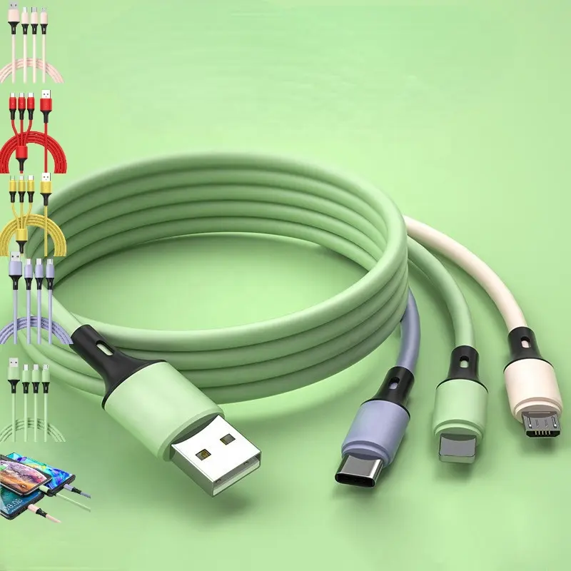 CUSTOM LOGO 3 in 1 2m 3m silicon phone micro usb data type c fast charging connector cable data line for phone 13