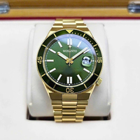 Montre de plongée mécanique automatique pour hommes, cadran dégradé vert, lunette rotative, date, étanche, montre-bracelet Tsuyosat en or