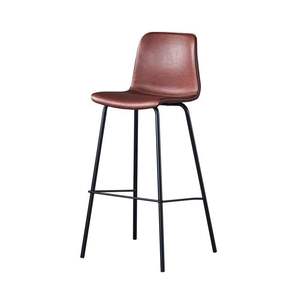 Modern Minimalist Home Cafe Furniture Brown <b>Leather</b> <b>Bar</b> Counter <b>Stool</b> with High Iron <b>Bar</b> Chairs for Living Room - Product Image 1