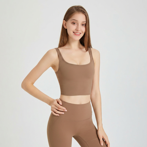 Women Double Thin Strap U <b>Back</b> Yoga Tank <b>Top</b> Slim Fit Built In Padded Crop <b>Top</b> Buttery Soft <b>Low</b> Impact Pilates Gym Athletic Vest - Product Image 1