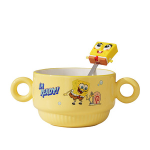 Ciotola in Ceramica <span class=keywords><strong>SpongeBob</strong></span> <span class=keywords><strong>Patrick</strong></span> con Doppio Manico e Cucchiaio Abbinato, Ciotola per Bambini, Ciotola in Porcellana per Colazione, Regalo - Product Image 6