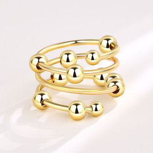 Vintage Smooth <b>Plain</b> anxiety rotating beads <b>ring</b> Copper Gold Plated Statement Fashion Jewelry For Women - Product Image 3